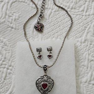 Brighton "Love Your Heart" Red Crystal Pendant & Earrings
